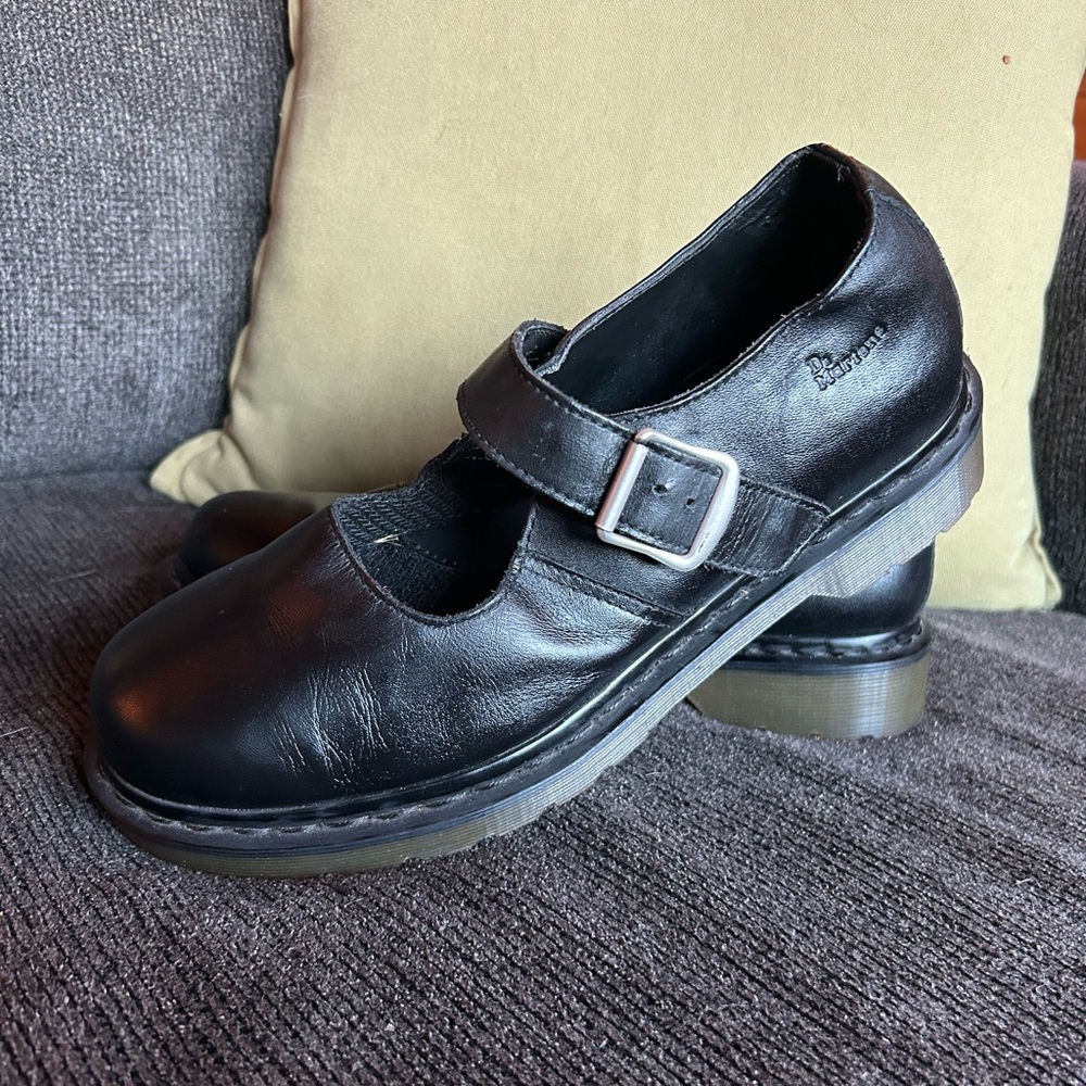 Dr Marten VTG Mary Jane Black Leather Buckle Strap  | Sz 10